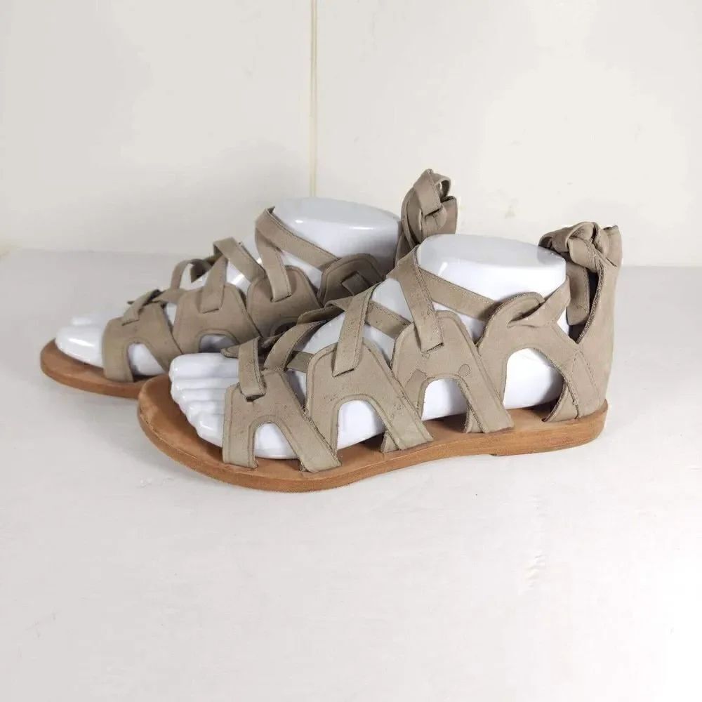 Mercer Edit Women's EZontheI US8 Gladiator Suede Lace Up Gladiator Flat Sandals